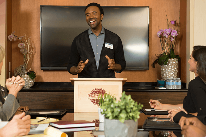 Heart Filled Toastmaster member speaking at a meeting